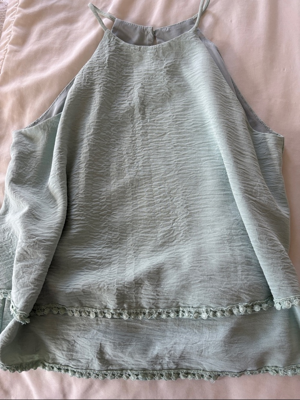 SHEIN Light Sage Halter Cami with Crochet Trim - Picture 2 of 9